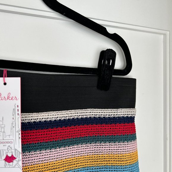 NWT Parker Knit Pencil Skirt Sz L Multicolor Rainbow Stripe Elastic Waist - Picture 6 of 8